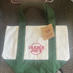 Trader Joe's Green and White Mini Canvas Tote Bag